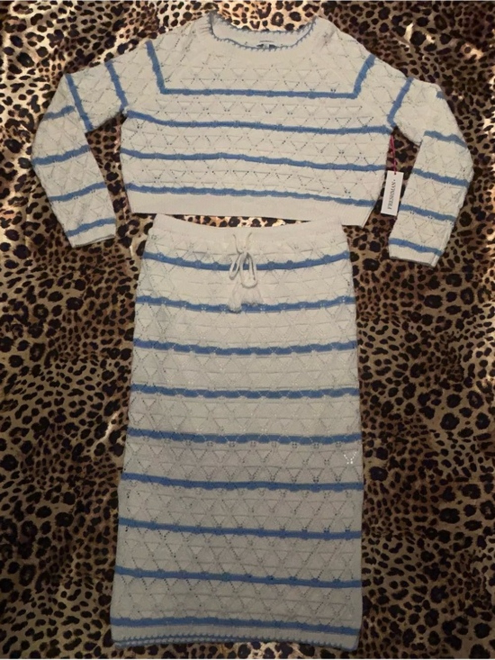 NWT Freshman Crochet Striped Knit 2 Piece Set